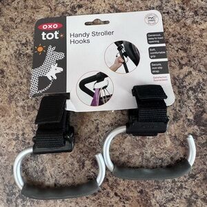 Oxo Stroller Hooks with Black Straps and Silver Clips